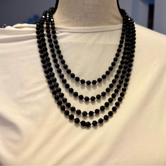 Black faceted bead necklace 90” jewelry - Picture 5 of 10
